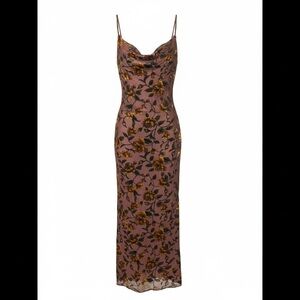 Lulu's Brown Floral Cowl Slip Maxi Dress